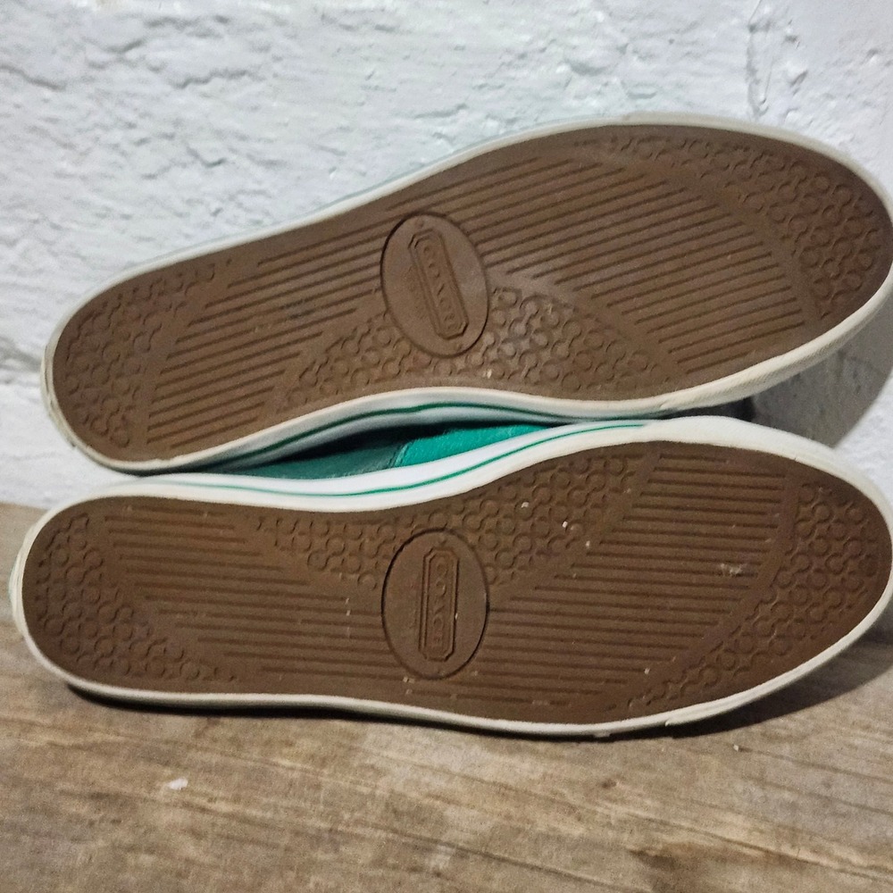 Coach 90s Mika Green Leather Suede Embossed Logo Low Top Sneaker Women 9 Cap Toe - Picture 13 of 16